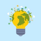 Eco verdissent le calibre plat moderne de style de globe du monde de planète d'énergie Images libres de droits Eco verdissent le calibre plat moderne de style de globe du monde de planète d'énergie Images libres de droits