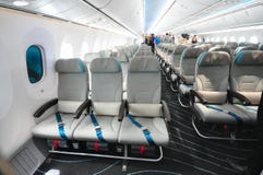 Economy class seats in a Boeing 787 Dreamliner at Singapore Airshow 2012 royalty free stock images Economy class seats in a Boeing 787 Dreamliner at Singapore Airshow 2012 royalty free stock images