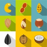 Edible Nuts Icons Set, Flat Style Stock Photography