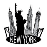 Edificio de Nueva York y estatua famosos de la libertad ilustración del vector Edificio de Nueva York y estatua famosos de la libertad ilustración del vector