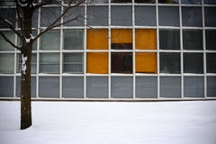 Edificio del laboratorio de Harvard en abrigo de invierno foto de archivo Edificio del laboratorio de Harvard en abrigo de invierno foto de archivo
