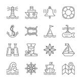 Editable stroke Marine Nautical line icon set vector illustration Editable stroke Marine Nautical line icon set vector illustration
