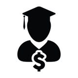 Education loan icon vector male person profile avatar with dollar symbol for graduation in flat color glyph pictogram Stock Illustration Education loan icon vector male person profile avatar with dollar symbol for graduation in flat color glyph pictogram Stock Illustration