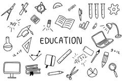 Edukacji doodle sztuka z teksta sztandarem na środku z czarny i biały kolorem ilustracji Edukacji doodle sztuka z teksta sztandarem na środku z czarny i biały kolorem ilustracji