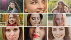 Een collage van negen jonge mooie meisjes van Russische Slavische verschijning stock footage Een collage van negen jonge mooie meisjes van Russische Slavische verschijning stock footage