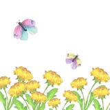 Een gebied van paardebloemen en vlinders vector illustratie Een gebied van paardebloemen en vlinders vector illustratie