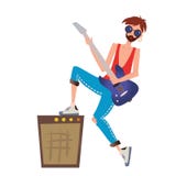 Een jonge mens die de gitaar spelen De musicus van de rots Vectorillustratie, op witte achtergrond stock illustratie Een jonge mens die de gitaar spelen De musicus van de rots Vectorillustratie, op witte achtergrond stock illustratie