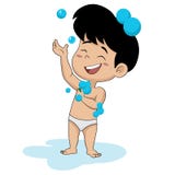 In een ochtend, neemt het jonge geitje een bad vector illustratie In een ochtend, neemt het jonge geitje een bad vector illustratie