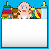 Een Vectorbeeldverhaal Leuke Baby en Speelgoed met, Raad voor Tekst stock illustratie Een Vectorbeeldverhaal Leuke Baby en Speelgoed met, Raad voor Tekst stock illustratie