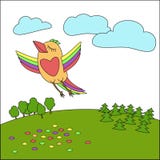 Een vogel die boven de aarde, een illustratie voor decoratie vliegen vector illustratie Een vogel die boven de aarde, een illustratie voor decoratie vliegen vector illustratie