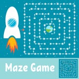 Eenvoudig labyrint Help de raket zijn weg aan de aarde vinden Spel voor jonge geitjes Raadsel voor kinderen Labyrintraadsel Vlakk vector illustratie Eenvoudig labyrint Help de raket zijn weg aan de aarde vinden Spel voor jonge geitjes Raadsel voor kinderen Labyrintraadsel Vlakk vector illustratie