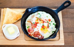 Egg pan breakfast thai food.Breakfast in the hote.l royalty free stock photos Egg pan breakfast thai food.Breakfast in the hote.l royalty free stock photos