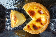Egg tart on black plate Royalty Free Stock Image Egg tart on black plate Royalty Free Stock Image