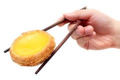 Egg Tart On Chopstick Stock Image