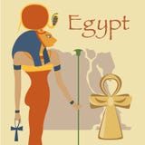 Egipto, diosa de Hathor y Ankh cruzan, los símbolos del ejemplo egipcio tradicional del vector de la cultura, elemento del diseño ilustración del vector Egipto, diosa de Hathor y Ankh cruzan, los símbolos del ejemplo egipcio tradicional del vector de la cultura, elemento del diseño ilustración del vector