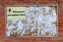 Ehtereum αποδεκτό εδώ στοκ φωτογραφία Ehtereum αποδεκτό εδώ στοκ φωτογραφία