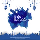 Eid al Adha Mubarak islamic greeting card design. abstract blue watercolor design with dome mosque ornament and hanging lantern el stock illustration Eid al Adha Mubarak islamic greeting card design. abstract blue watercolor design with dome mosque ornament and hanging lantern el stock illustration