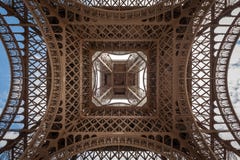 Eiffel tower directly from below the center royalty free stock photo Eiffel tower directly from below the center royalty free stock photo