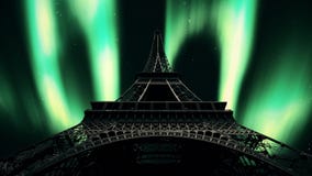 Eiffel Tower Paris France Tourism Travel Northern Lights Aurora Borealis Sky Ani Footage Video of architecture, tour: 212018464