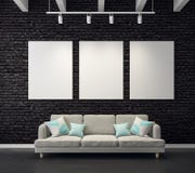 Eigentijdse woonkamer met lege affiche stock illustratie Eigentijdse woonkamer met lege affiche stock illustratie