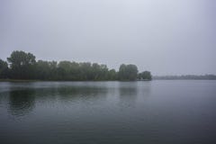 Ein Bild von einem schönen Waldsee in den Niederlanden mit Nebel morgens an einem regnerischen Tag stockfotografie Ein Bild von einem schönen Waldsee in den Niederlanden mit Nebel morgens an einem regnerischen Tag stockfotografie
