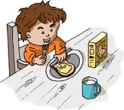 Ein Junge, der sein Frühstück nimmt vektor abbildung Ein Junge, der sein Frühstück nimmt vektor abbildung