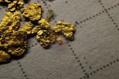 Ein Makrofoto von Nuggets des Goldes auf einem Papier lizenzfreie stockbilder Ein Makrofoto von Nuggets des Goldes auf einem Papier lizenzfreie stockbilder