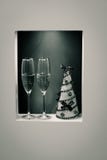 Ein Paar Gläser Champagner in den Feiertagen Innen stockbild Ein Paar Gläser Champagner in den Feiertagen Innen stockbild