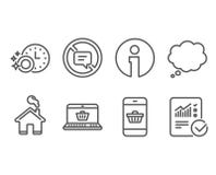 Einde die, online het winkelen en Afwasmachinetijdopnemerpictogrammen spreken vector illustratie Einde die, online het winkelen en Afwasmachinetijdopnemerpictogrammen spreken vector illustratie