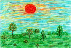 Eine Kind-` s Zeichnung des Sommers stockbilder Eine Kind-` s Zeichnung des Sommers stockbilder