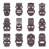 Einfarbige Vektorillustrationen stellten von Stammes- Gott tiki ein vektor abbildung Einfarbige Vektorillustrationen stellten von Stammes- Gott tiki ein vektor abbildung