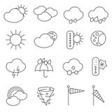 Eingestellte Linie der Wettervorhersage-Symbole Ikonen Stockfotos Eingestellte Linie der Wettervorhersage-Symbole Ikonen Stockfotos