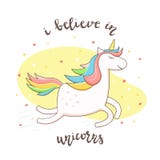 Einhorn auf gelbem Hintergrund mit Sternen und Herzen Lizenzfreie Stockfotos Einhorn auf gelbem Hintergrund mit Sternen und Herzen Lizenzfreie Stockfotos