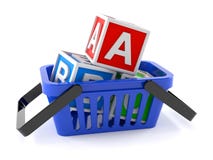Einkaufskorb mit Bauklötzen Stockfotos Einkaufskorb mit Bauklötzen Stockfotos