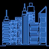 Einzelne ununterbrochene Linie Neonstadtentwurfslandschaft stock abbildung Einzelne ununterbrochene Linie Neonstadtentwurfslandschaft stock abbildung