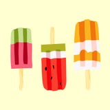 Eiscreme-Vektorillustrationssatz Drei buntes Eis am Stiel stock abbildung Eiscreme-Vektorillustrationssatz Drei buntes Eis am Stiel stock abbildung