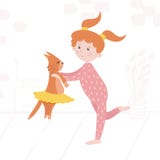 Ejemplo de una niña que juega con un gato libre illustration Ejemplo de una niña que juega con un gato libre illustration