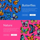 Ejemplo decorativo de las plantillas de la bandera de la web de las mariposas del vector stock de ilustración Ejemplo decorativo de las plantillas de la bandera de la web de las mariposas del vector stock de ilustración