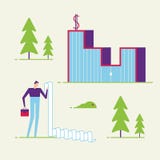 Ejemplo del vector del banco y del papeleo Hombre de negocios masculino que mira la lista de impuestos o de papeles de banco stock de ilustración Ejemplo del vector del banco y del papeleo Hombre de negocios masculino que mira la lista de impuestos o de papeles de banco stock de ilustración