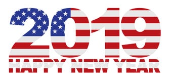 Ejemplo del vector de la bandera americana de los 2019 E.E.U.U. de la Feliz Año Nuevo stock de ilustración Ejemplo del vector de la bandera americana de los 2019 E.E.U.U. de la Feliz Año Nuevo stock de ilustración