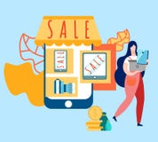 Ejemplo del vector de la historieta de la venta de la tienda de la electrónica stock de ilustración Ejemplo del vector de la historieta de la venta de la tienda de la electrónica stock de ilustración