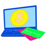 Ejemplo del vector, de un color azul, el d?lar y el concepto-ordenador port?til del bitcoin y la extracci?n del dinero digital libre illustration Ejemplo del vector, de un color azul, el d?lar y el concepto-ordenador port?til del bitcoin y la extracci?n del dinero digital libre illustration