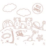 Ejemplo del vector del garabato de la opinión de la playa del verano del castillo de la arena ilustración del vector Ejemplo del vector del garabato de la opinión de la playa del verano del castillo de la arena ilustración del vector