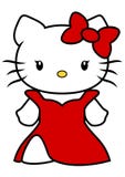 Ejemplo del vector del Hello Kitty con el vestido rojo largo y el arco rojo aislados en el fondo blanco, historieta ilustración del vector Ejemplo del vector del Hello Kitty con el vestido rojo largo y el arco rojo aislados en el fondo blanco, historieta ilustración del vector