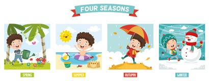 Ejemplo del vector del niño y de Four Seasons libre illustration Ejemplo del vector del niño y de Four Seasons libre illustration