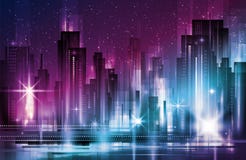 Ejemplo del vector del paisaje urbano de la ciudad de la noche Ciudad moderna grande con los rascacielos en noche con las luces ilustración del vector Ejemplo del vector del paisaje urbano de la ciudad de la noche Ciudad moderna grande con los rascacielos en noche con las luces ilustración del vector