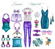 Ejemplo hecho a mano de la moda de la trama - equipo de la sirena fije - sistema del clip art libre illustration Ejemplo hecho a mano de la moda de la trama - equipo de la sirena fije - sistema del clip art libre illustration