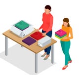 Ejemplo isométrico plano del vector 3d Trabajadores que comprueban mercancías en la correa en la distribución Warehouse Trabajado stock de ilustración Ejemplo isométrico plano del vector 3d Trabajadores que comprueban mercancías en la correa en la distribución Warehouse Trabajado stock de ilustración