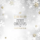Ejemplo ligero del fondo del vector de la Navidad con los copos de nieve y el texto de oro de la Feliz Navidad libre illustration Ejemplo ligero del fondo del vector de la Navidad con los copos de nieve y el texto de oro de la Feliz Navidad libre illustration