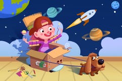 Ejemplo para los niños: ¡Pequeño perrito, ahora estamos en espacio! La suposición de un muchacho libre illustration Ejemplo para los niños: ¡Pequeño perrito, ahora estamos en espacio! La suposición de un muchacho libre illustration